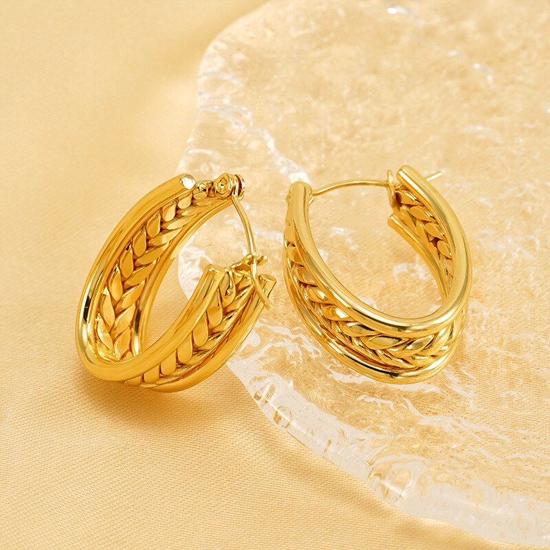 1 Pair Simple Series Simple Geometric Stainless Steel 18K Gold Plated Women's Hoop Earrings h5 